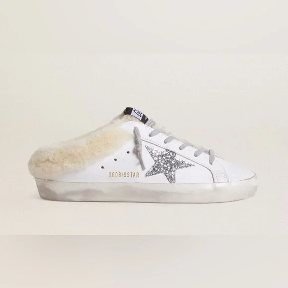 GOLDEN GOOSE Super Star Sabot Leather Glitter Shearling Lined Slip-On Sneaker - Picture 3 of 16